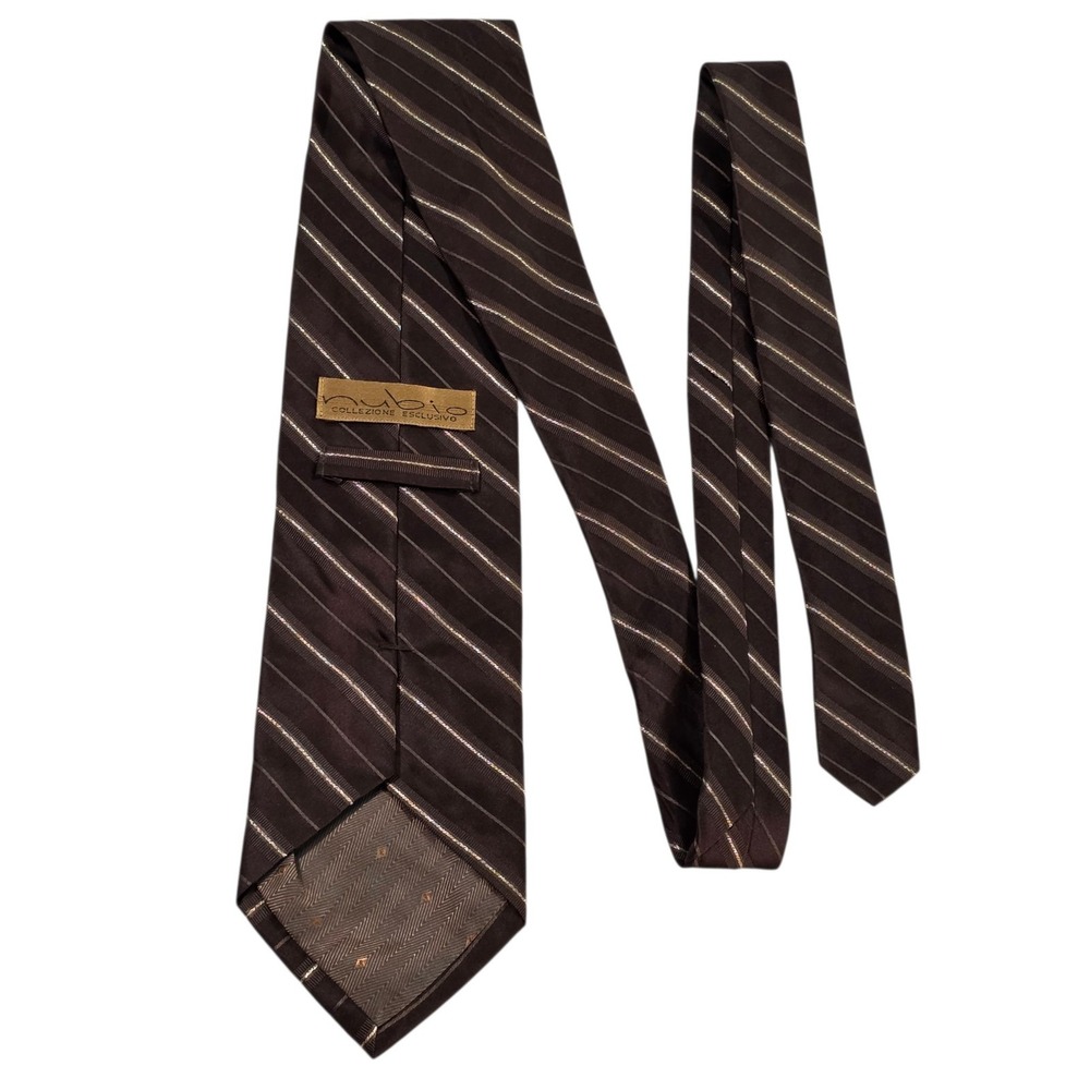 Nubio‎ Silk Stripe Necktie Mens Formal Business Accessory Dark Brown 58 Inches